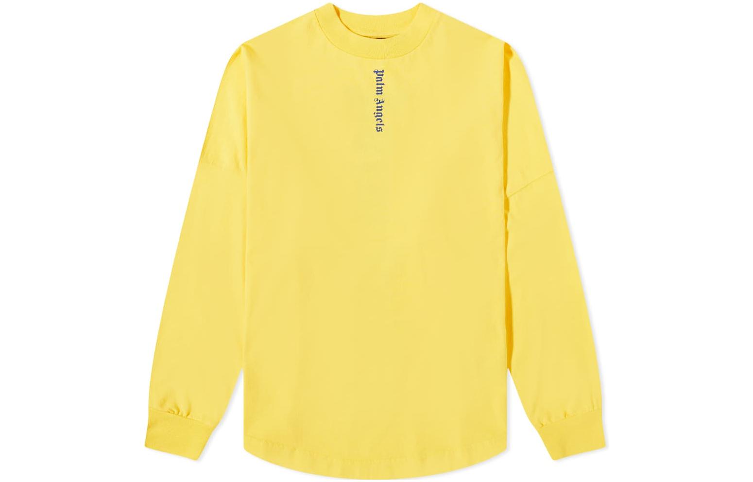 Palm Angels SS22 Yellow Logo Print Solid Long Sleeve Sweatshirt Mens PMAB001C99JER0021846