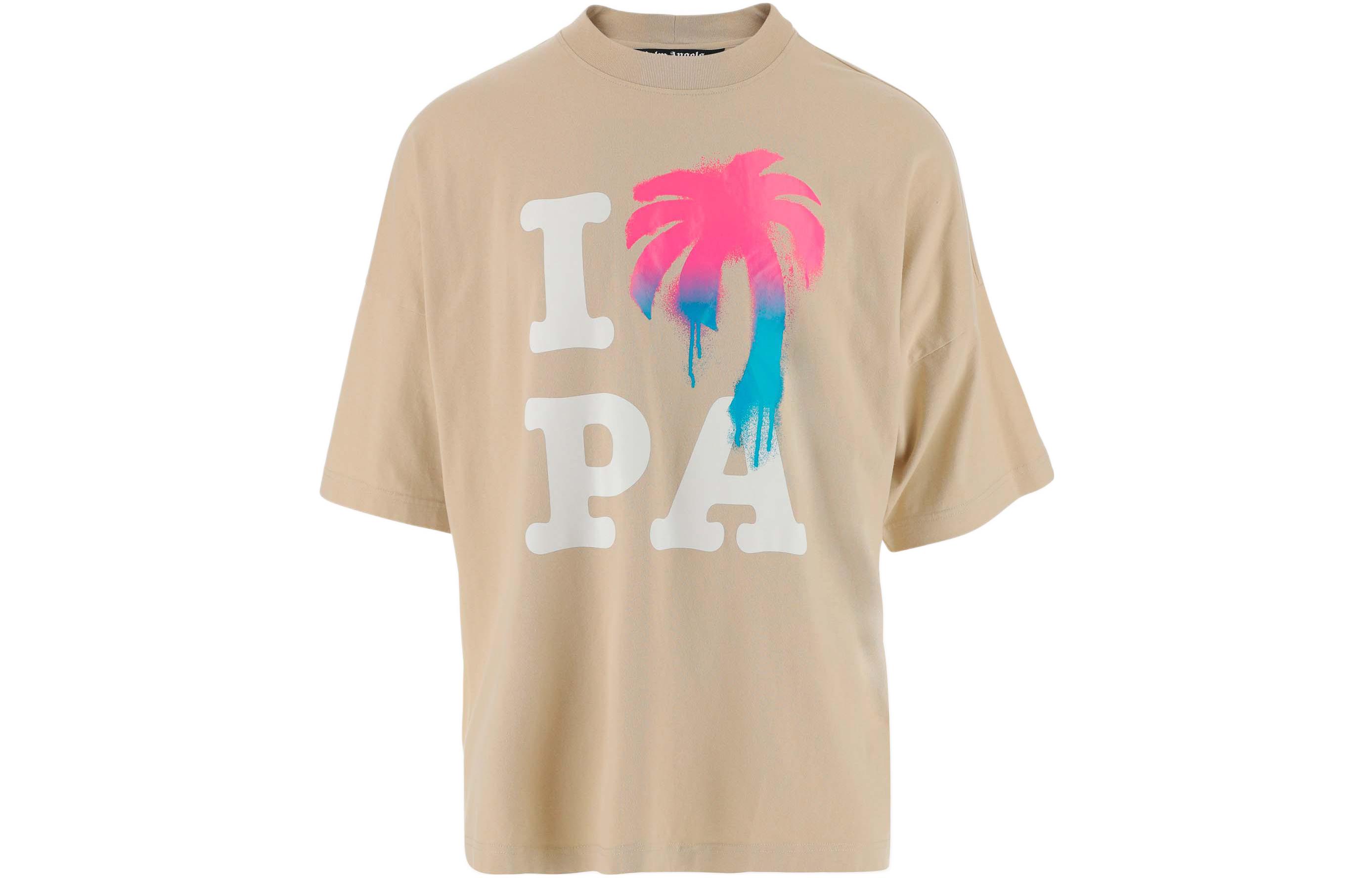 Palm Angels SS23  Beige Letter Print Crewneck Short Sleeve T-Shirt PMAA041S23JER0016184