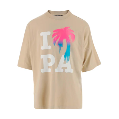 Palm Angels SS23 Beige Letter Print Crewneck Short Sleeve T-Shirt PMAA041S23JER0016184