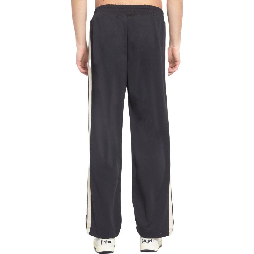 Shop PALM ANGELS SS23 黑色條紋寬版運動長褲. PMCJ014S23FAB0011003