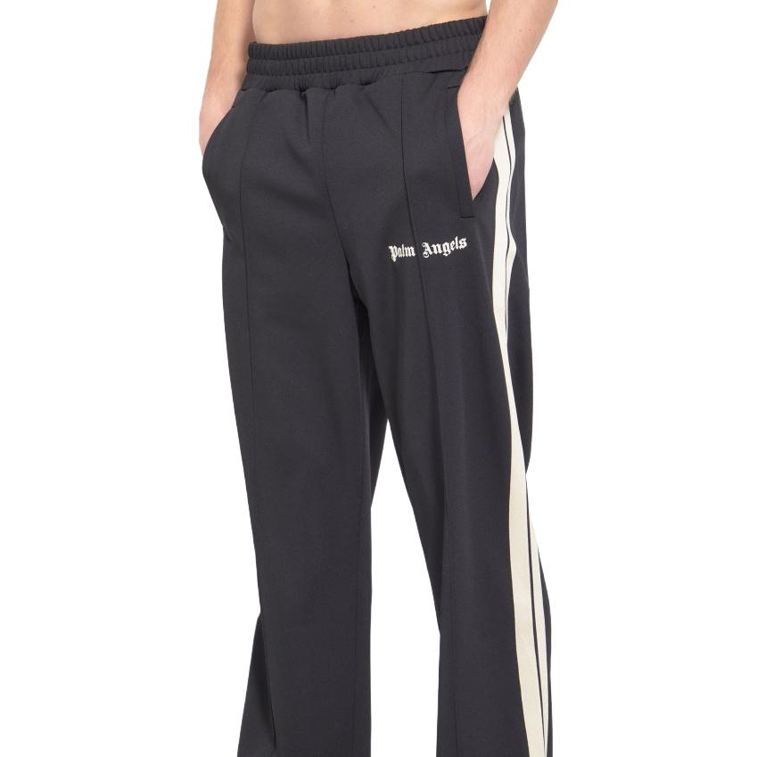 Purchase PALM ANGELS SS23 黑色條紋寬版運動長褲. PMCJ014S23FAB0011003
