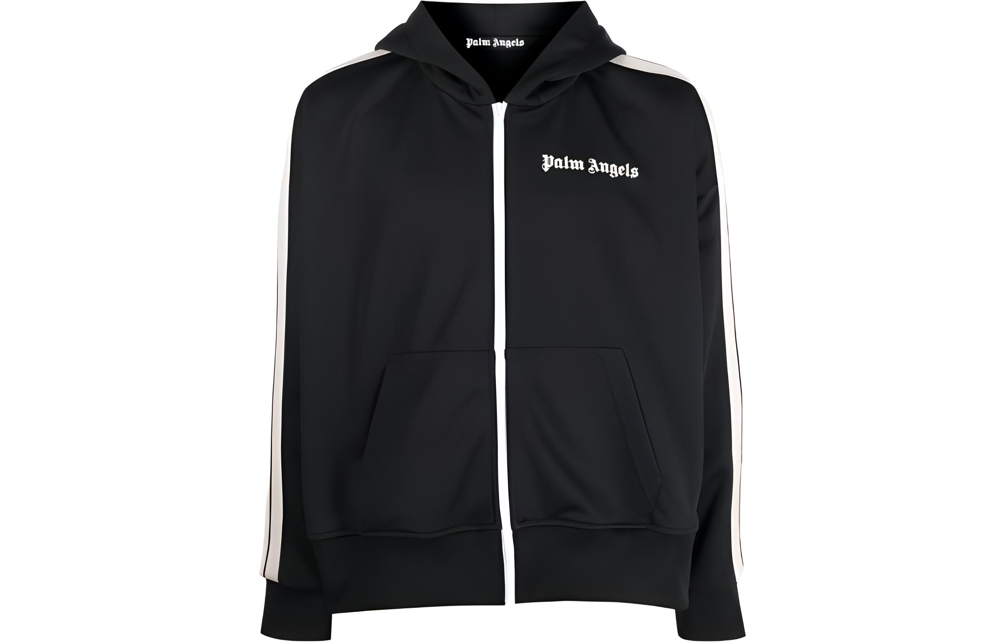PALM ANGELS SS23  Black Zip-Up Hoodie with Logo Print. PMBD051S23FAB0011003