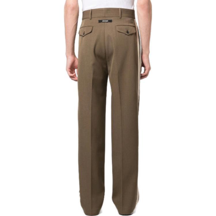Shop PALM ANGELS SS23  Khaki Track Pants with Hidden Zipper Detailing. PMCA128S23FAB0015603
