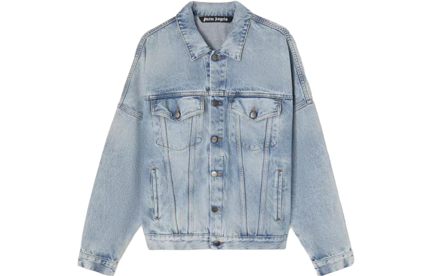PALM ANGELS SS23  Washed Blue Denim Jacket with Single Breasted Collar. PMYE006C99DEN0024001