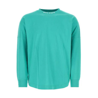 PALM ANGELS SS23 Back Logo Print Crewneck Long Sleeve Tee Blue. PMAB001C99JER0044301