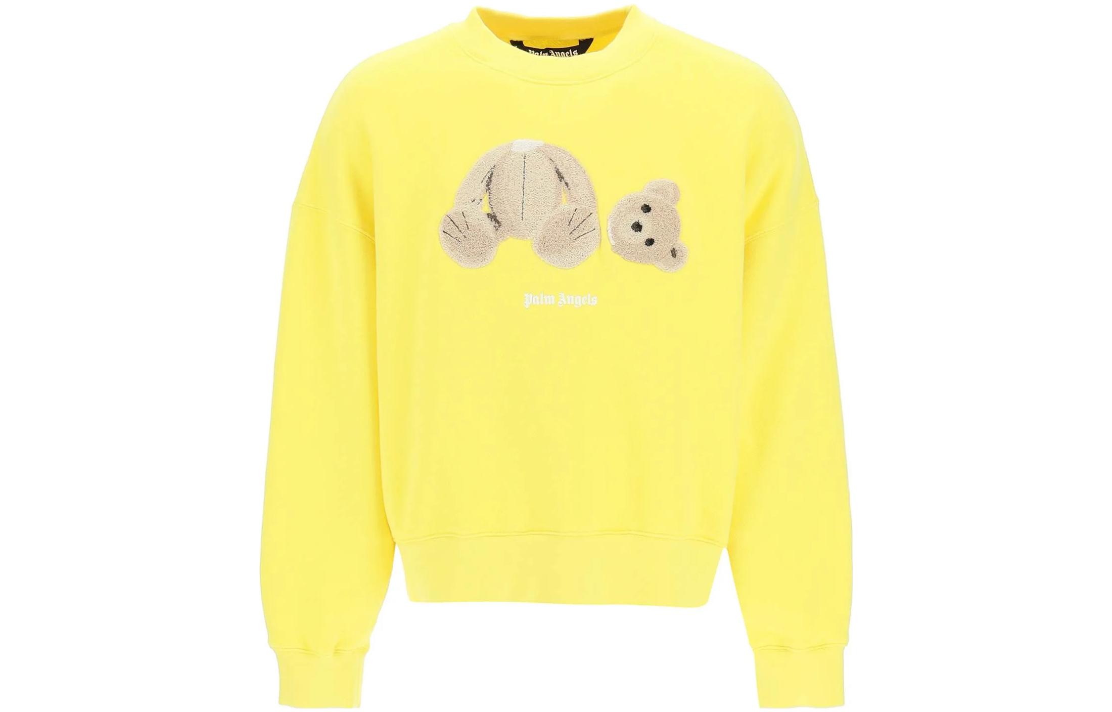 Palm Angels SS23 Bear Graphic Yellow Crewneck Sweatshirt Long Sleeve PMBA026C99FLE0051860