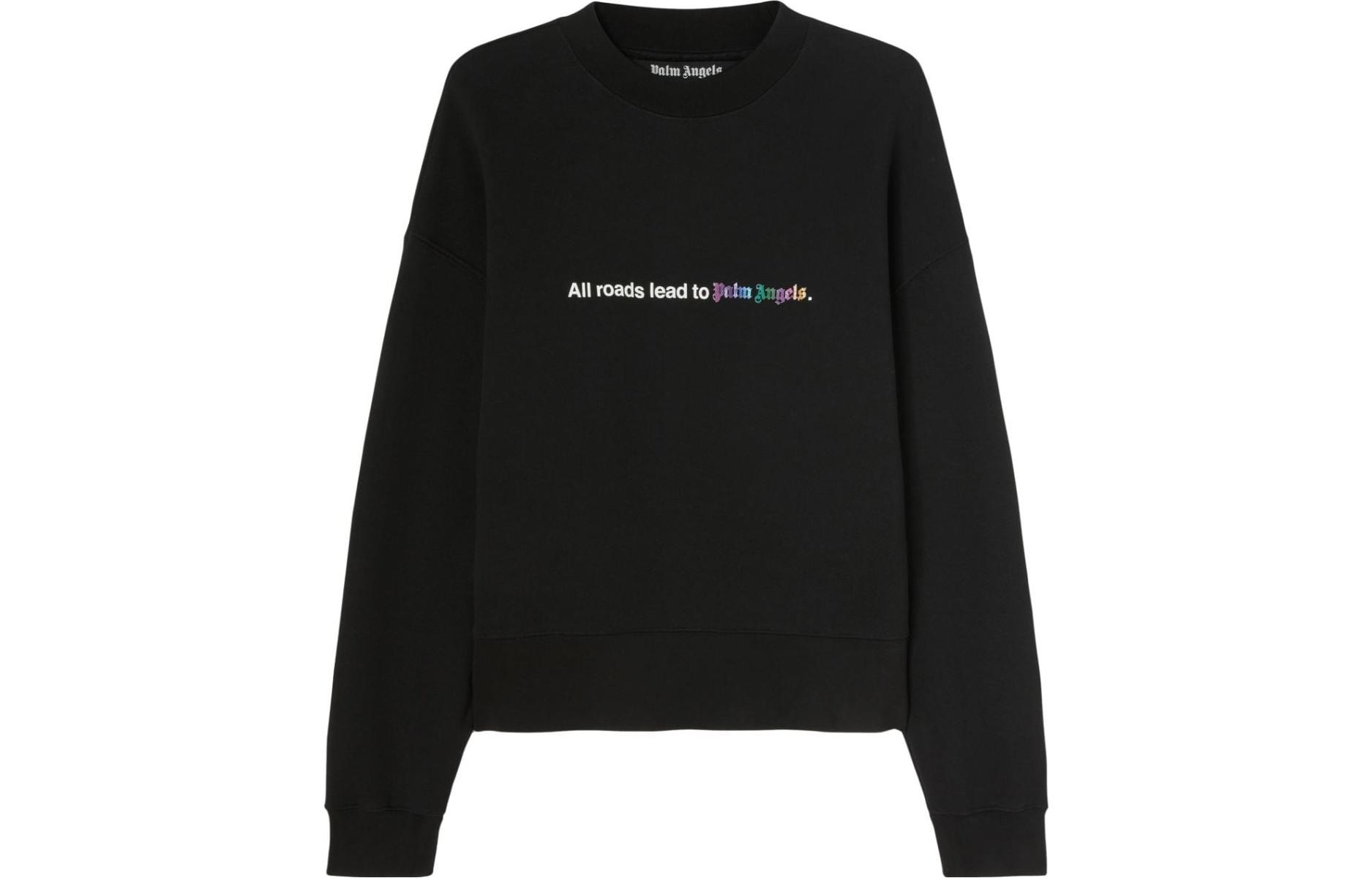 PALM ANGELS SS23 Black  Crewneck Pullover Sweatshirt with Logo Print. PMBA026F23FLE0021001