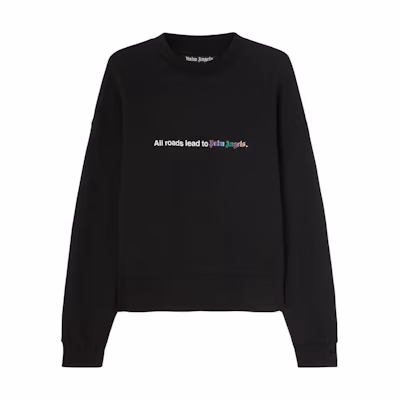 PALM ANGELS SS23 Black Crewneck Pullover Sweatshirt with Logo Print. PMBA026F23FLE0021001