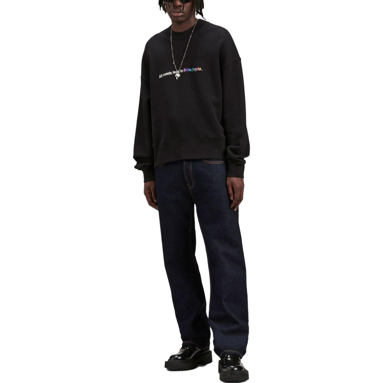 Lookbook 棕榈天使SS23黑色标志印花圆领套头衫卫衣 PMBA026F23FLE0021001