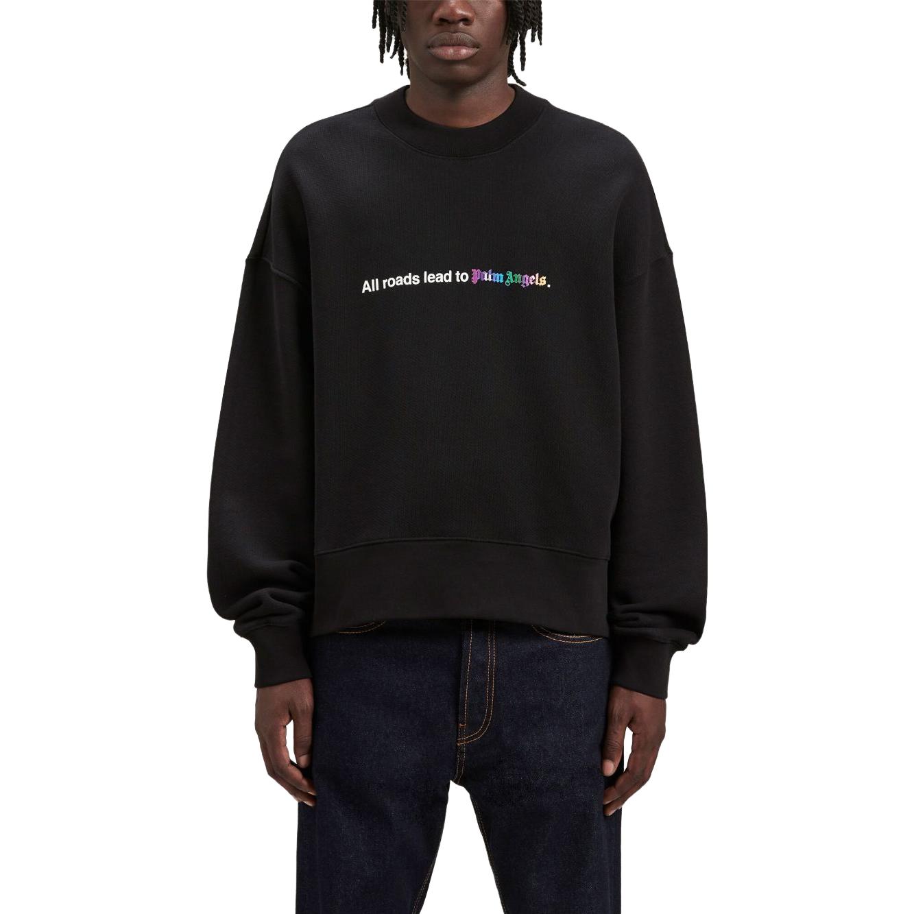 Shop 棕榈天使SS23黑色标志印花圆领套头衫卫衣 PMBA026F23FLE0021001