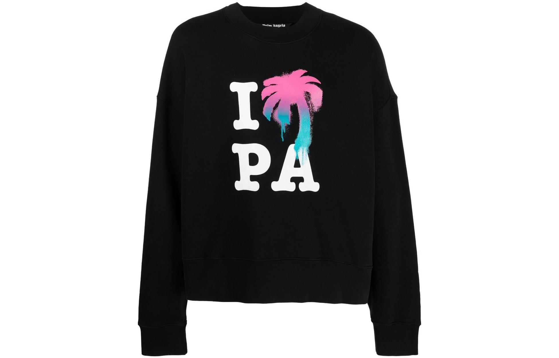 Palm Angels SS23 Black Logo Print Crewneck Long Sleeve Sweatshirt PMBA026S23FLE0021084