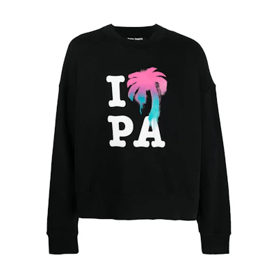Palm Angels SS23 Black Logo Print Crewneck Long Sleeve Sweatshirt PMBA026S23FLE0021084