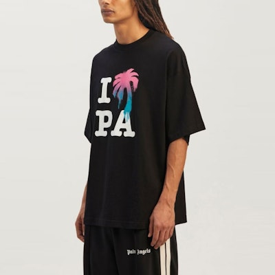 팜 엔젤스 SS23 코코넛 트리 로고 블랙 크루넥 티셔츠 남성용. PMAA066S23JER0021084 Purchase 팜 엔젤스 SS23 코코넛 트리 로고 블랙 크루넥 티셔츠 남성용. PMAA066S23JER0021084