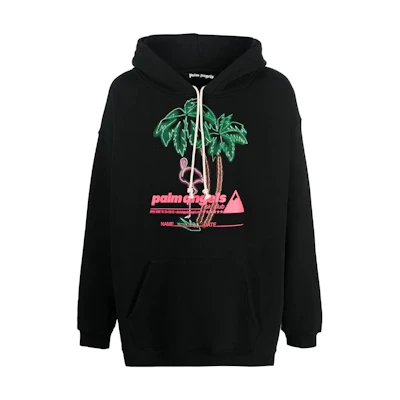 Palm Angels SS23 Coconut Tree Print Black Hoodie Mens Long Sleeve Pullover. PMBB124S23FLE0011084