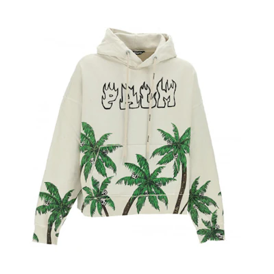 PALM ANGELS SS23 Coconut Tree Print Drawstring Hoodie Men’s Off-White. PMBB117S23FLE0070155