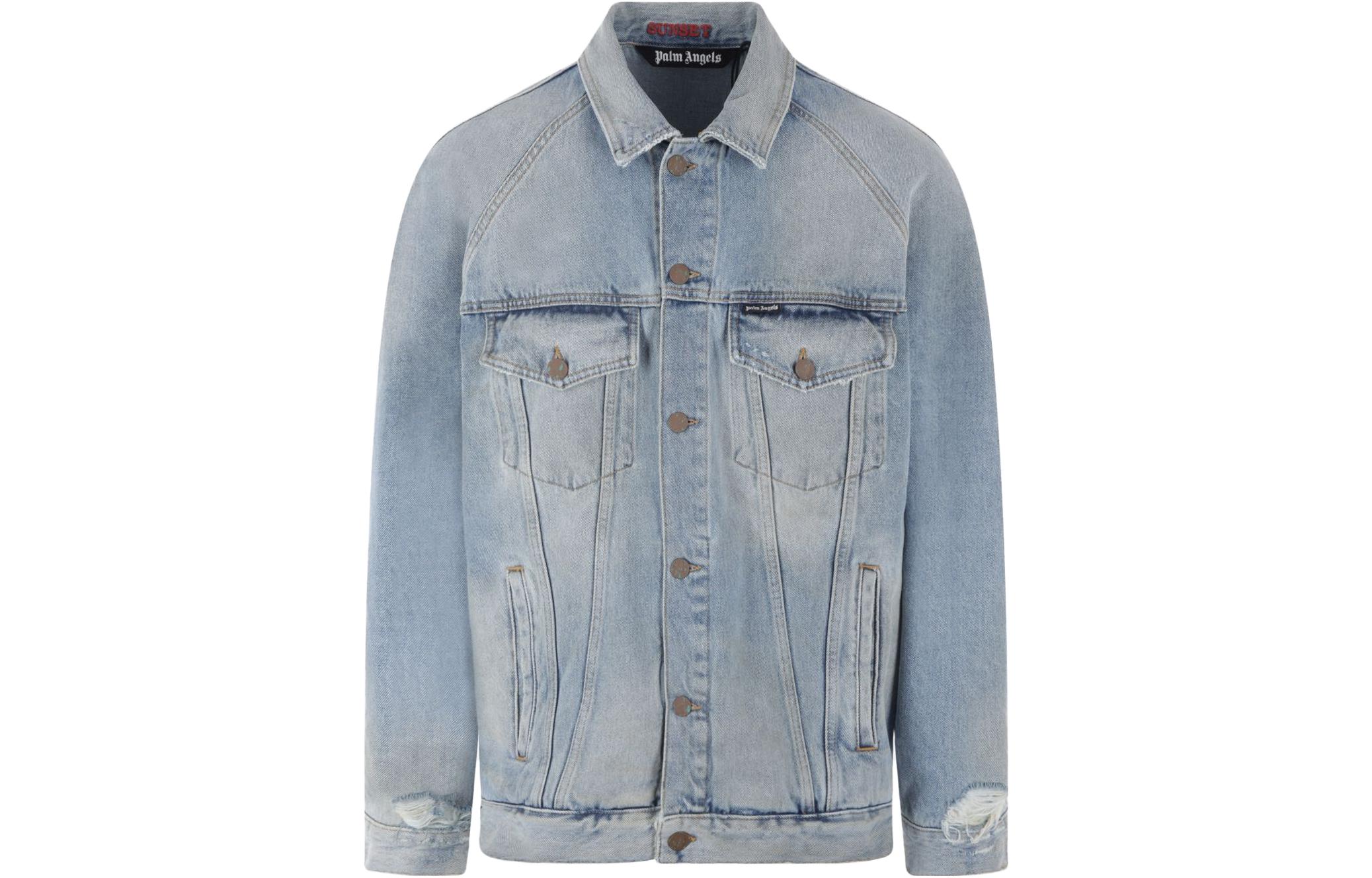 Palm Angels SS23 Distressed Washed Denim Jacket  Blue PMYE038S23DEN0024560