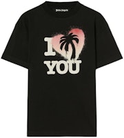 PALM ANGELS SS23 Heart Logo Print Unisex Black T-Shirt. PMAA001T23JER012-1 PALM ANGELS SS23 Heart Logo Print Unisex Black T-Shirt. PMAA001T23JER012-1