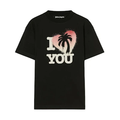 PALM ANGELS SS23 Heart Logo Print Unisex Black T-Shirt. PMAA001T23JER012-1