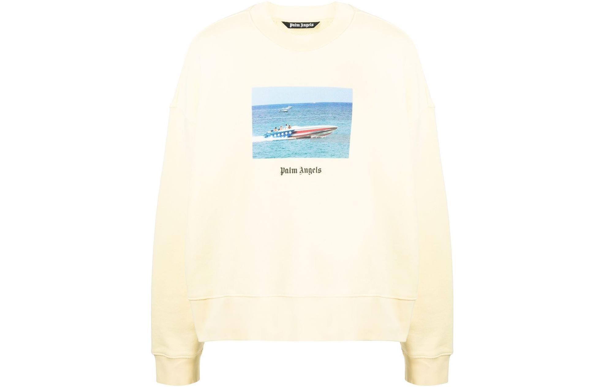 Palm Angels SS23 Letter Print Crewneck Long Sleeve Sweatshirt Men Light Yellow PMBA026S23FLE0031810