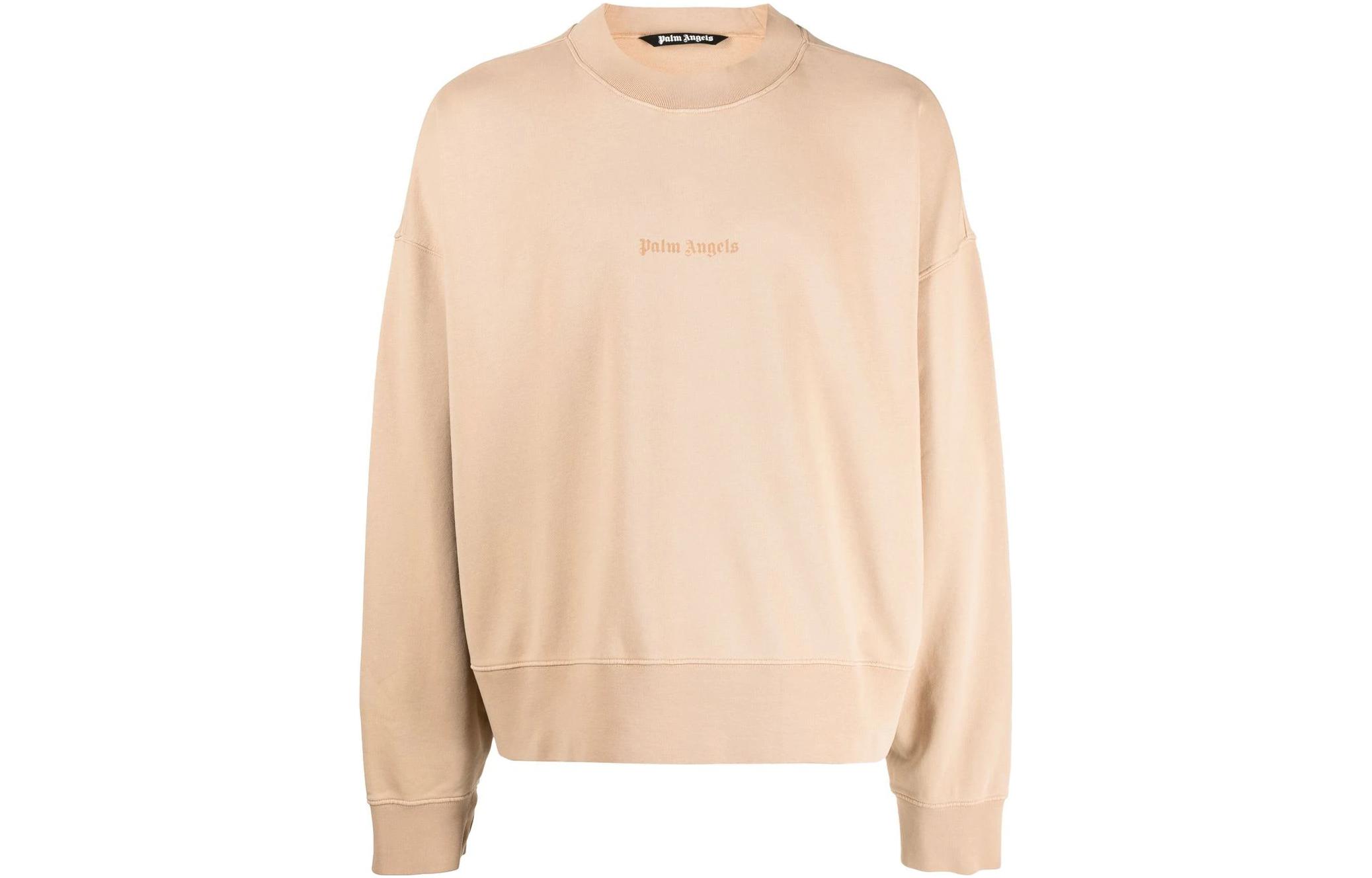 Palm Angels SS23 Letter Print Crewneck Long Sleeve Sweatshirt Beige Mens PMBA026S23FLE0046161