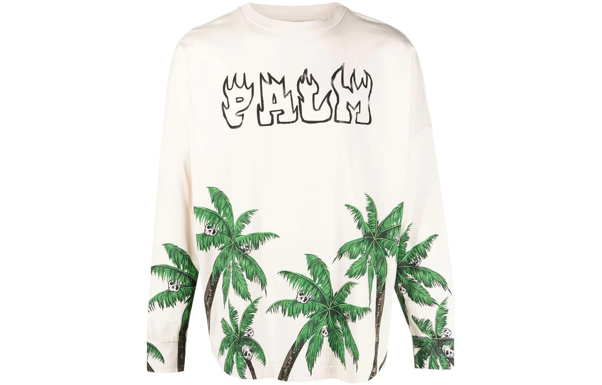 Palm Angels SS23 Palm Tree Print Crewneck Sweatshirt Men’s Off-White. PMAB001S23JER0020155