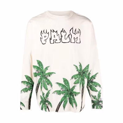 Palm Angels SS23 Palm Tree Print Crewneck Sweatshirt Men’s Off-White. PMAB001S23JER0020155