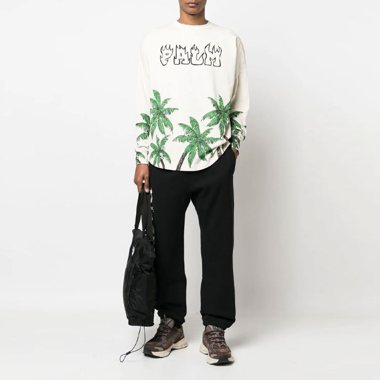 Lookbook Palm Angels SS23 Sweatshirt Lelaki Cetakan Pokok Palma Off-White. PMAB001S23JER0020155