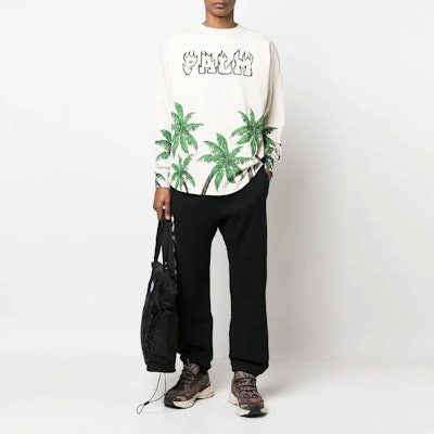 Palm Angels SS23 Sweatshirt Lelaki Cetakan Pokok Palma Off-White. PMAB001S23JER0020155 Lookbook Palm Angels SS23 Sweatshirt Lelaki Cetakan Pokok Palma Off-White. PMAB001S23JER0020155