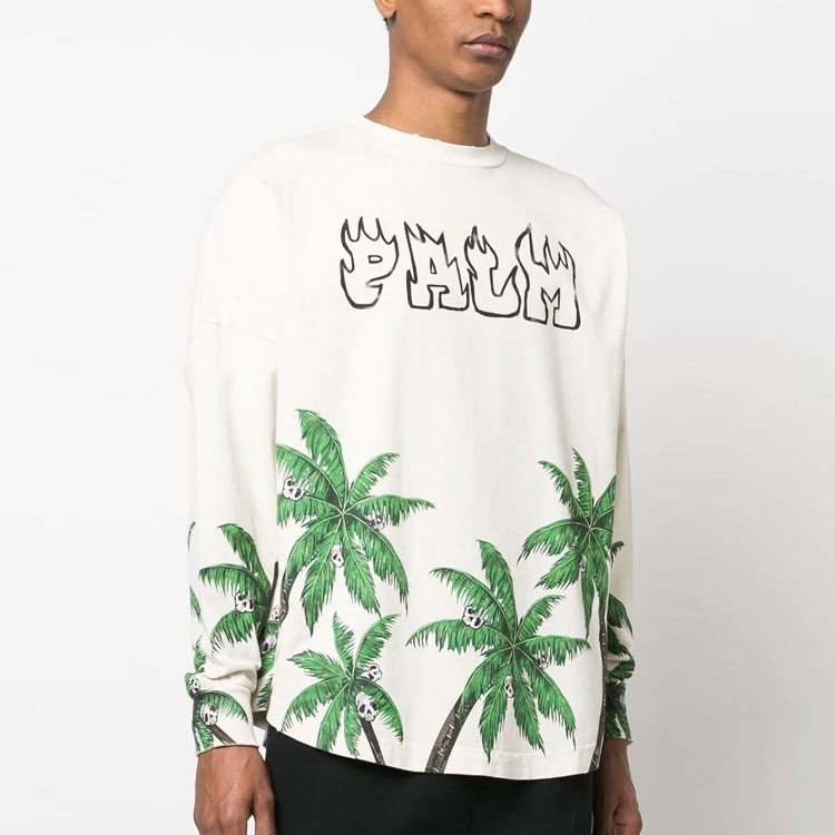 Purchase Palm Angels SS23 Sweatshirt Lelaki Cetakan Pokok Palma Off-White. PMAB001S23JER0020155