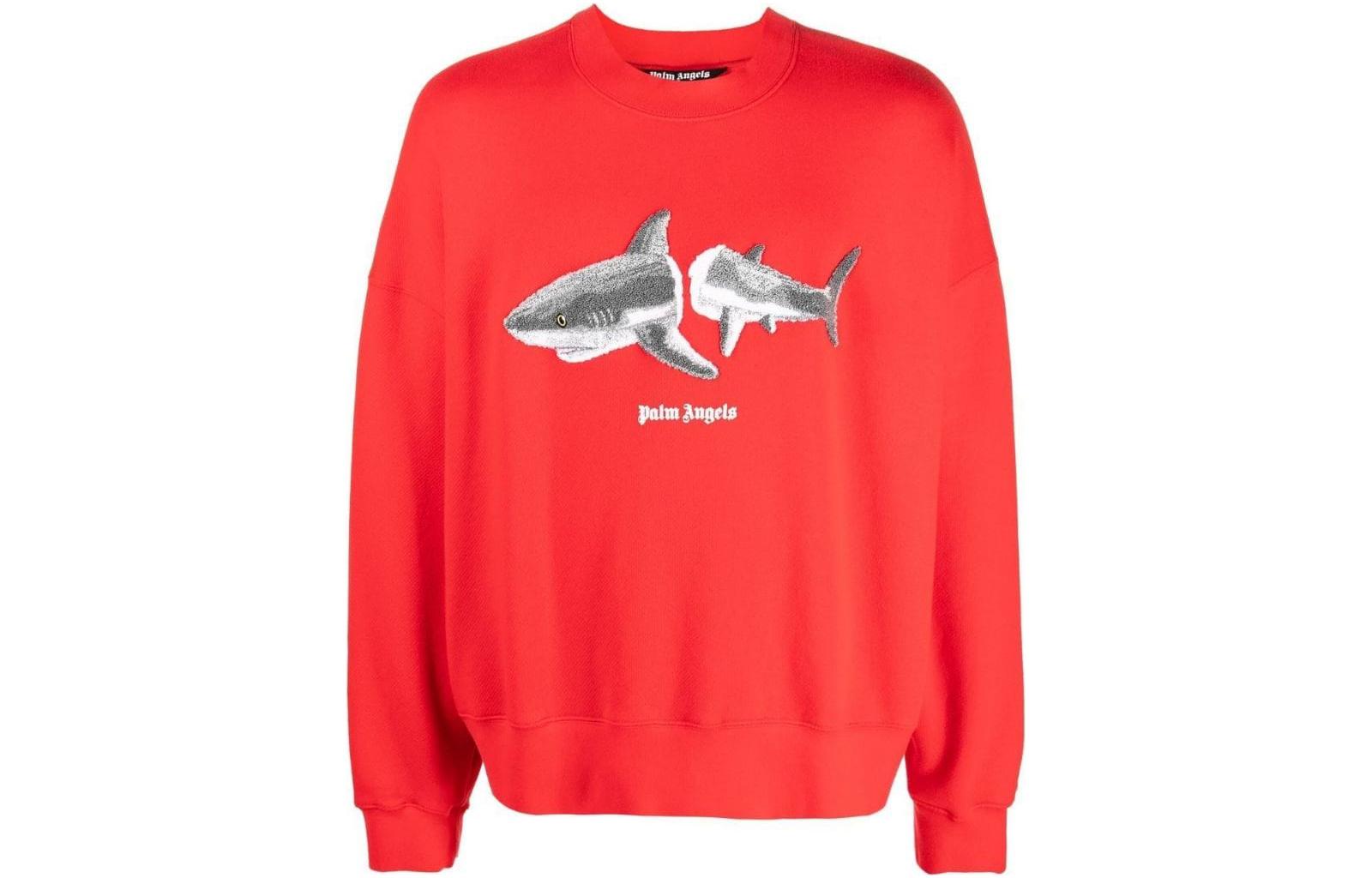 Palm Angels SS23 Shark Letter Print Pullover Sweatshirt Red PMBA026C99FLE0042509