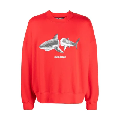 Palm Angels SS23 Shark Letter Print Pullover Sweatshirt Red PMBA026C99FLE0042509