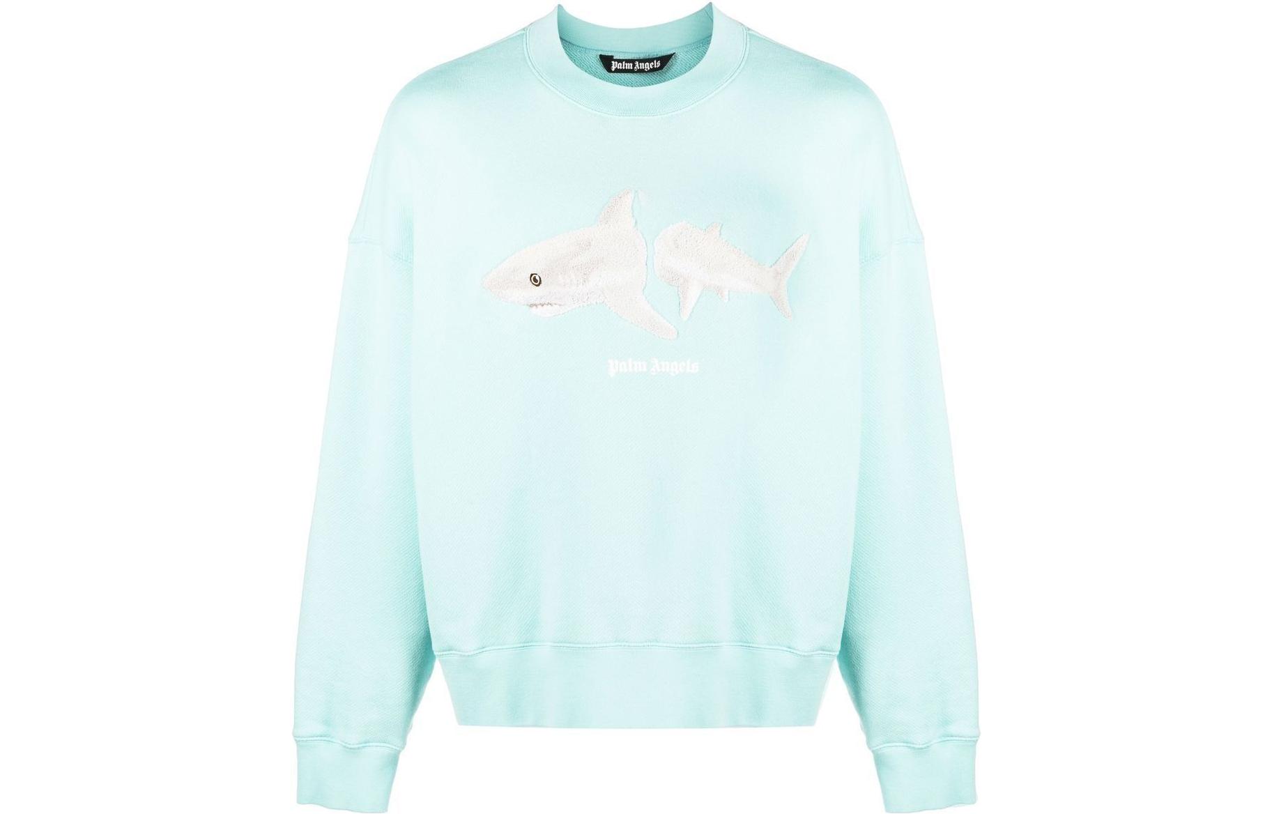 Order Palm Angels SS23 鯊魚印花藍色長袖圓領衛衣 PMBA026S23FLE0054001