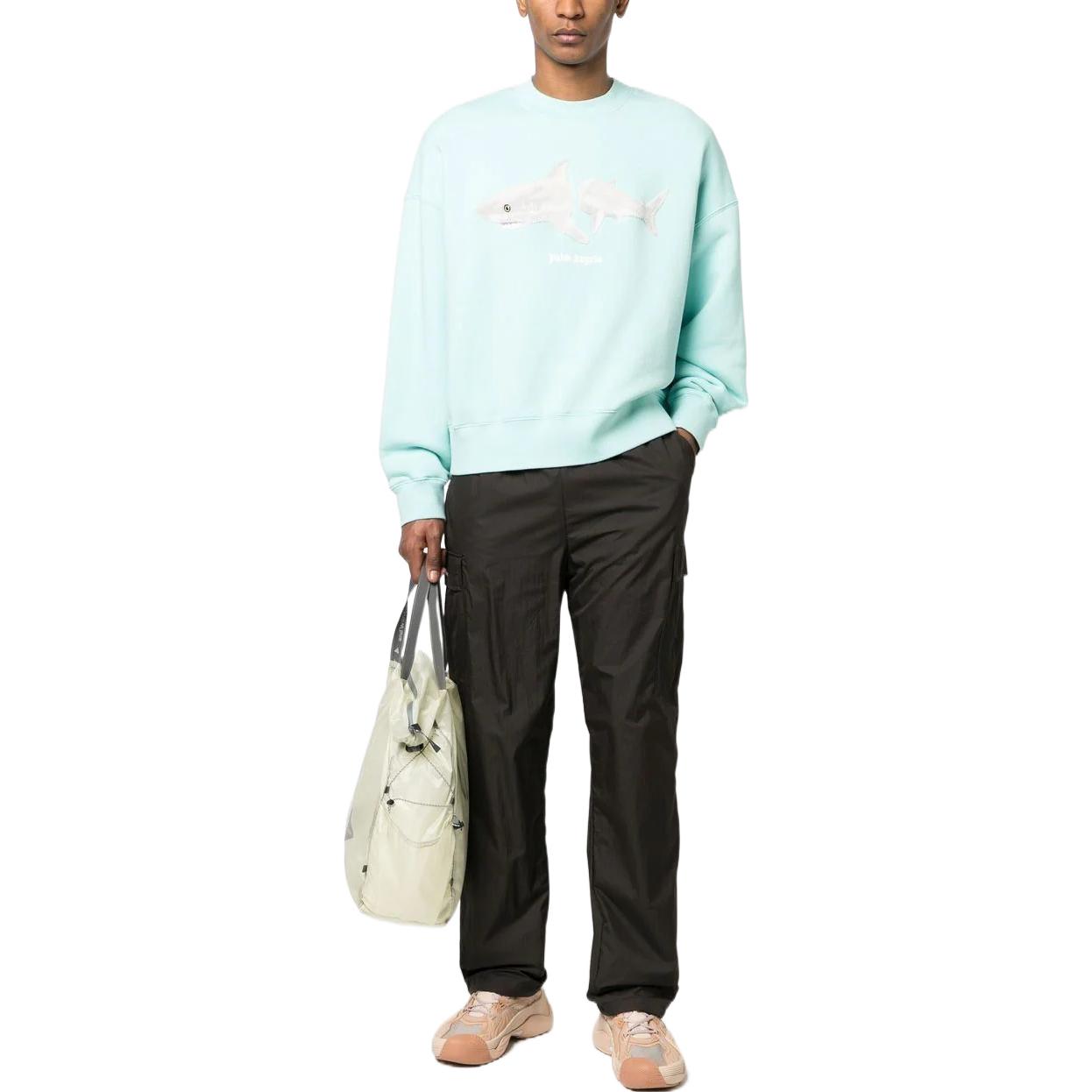 Lookbook Palm Angels SS23 鯊魚印花藍色長袖圓領衛衣 PMBA026S23FLE0054001