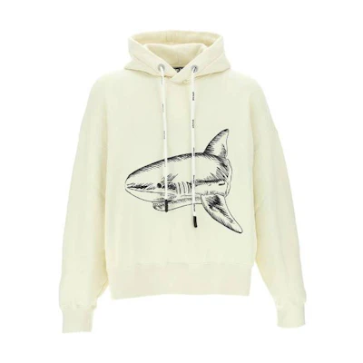 PALM ANGELS SS23 Shark Print Hoodie White Long Sleeve Pullover. PMBB058S23FLE0070410