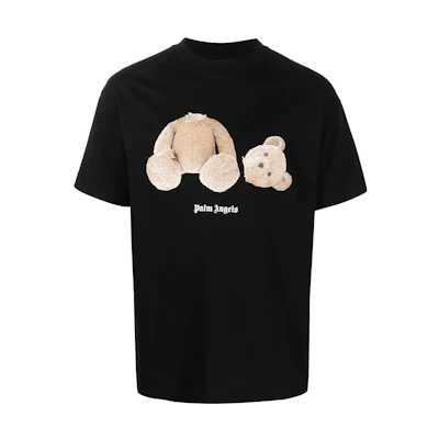 Palm Angels SS23 Teddy Bear Logo Print Black Crewneck T-Shirt Mens. PMAA001C99JER0141060