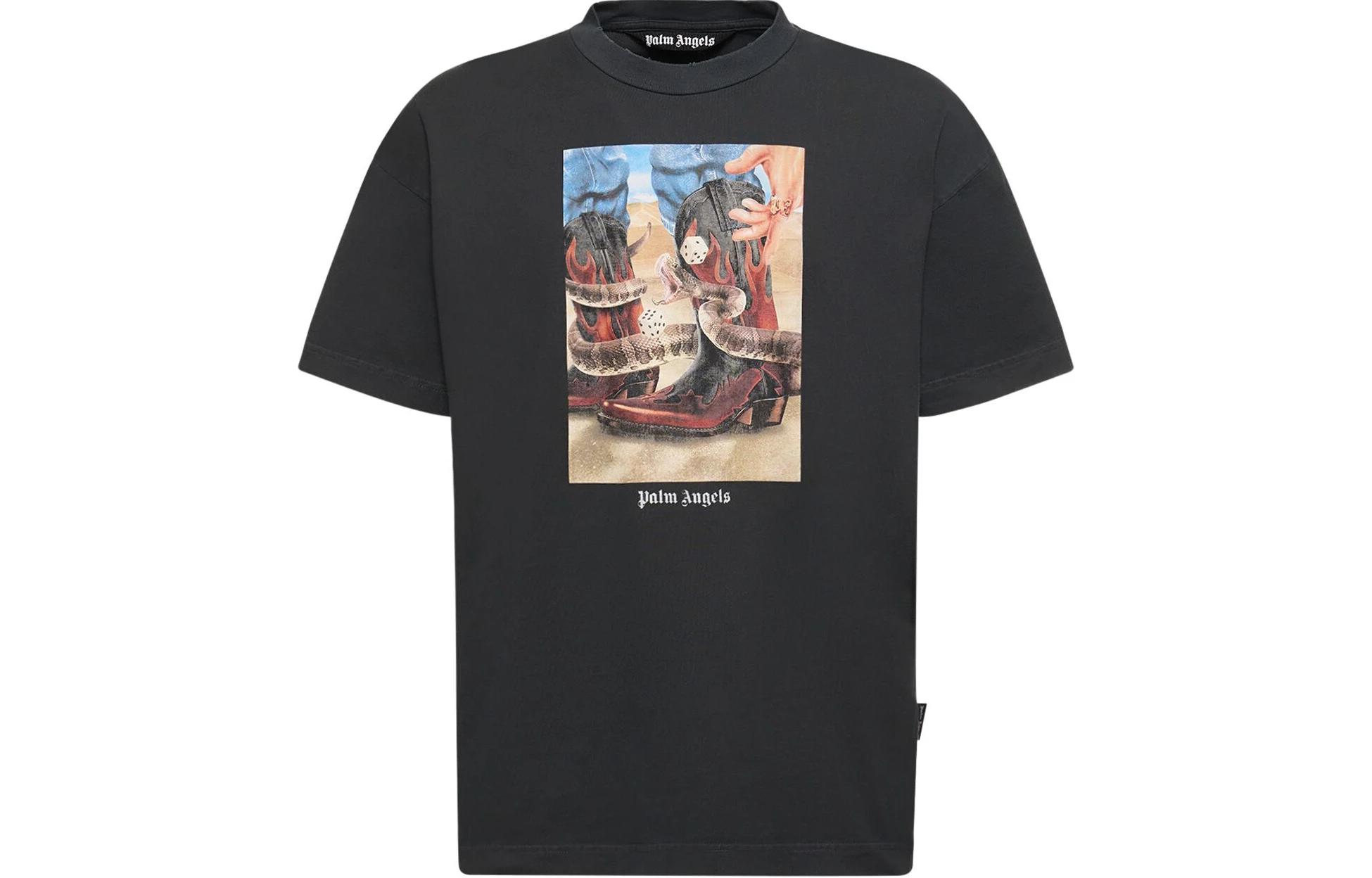 Order Camiseta Negra PALM ANGELS SS24 Logo Estampado de Manga Corta. PMAA072R24JER0031084