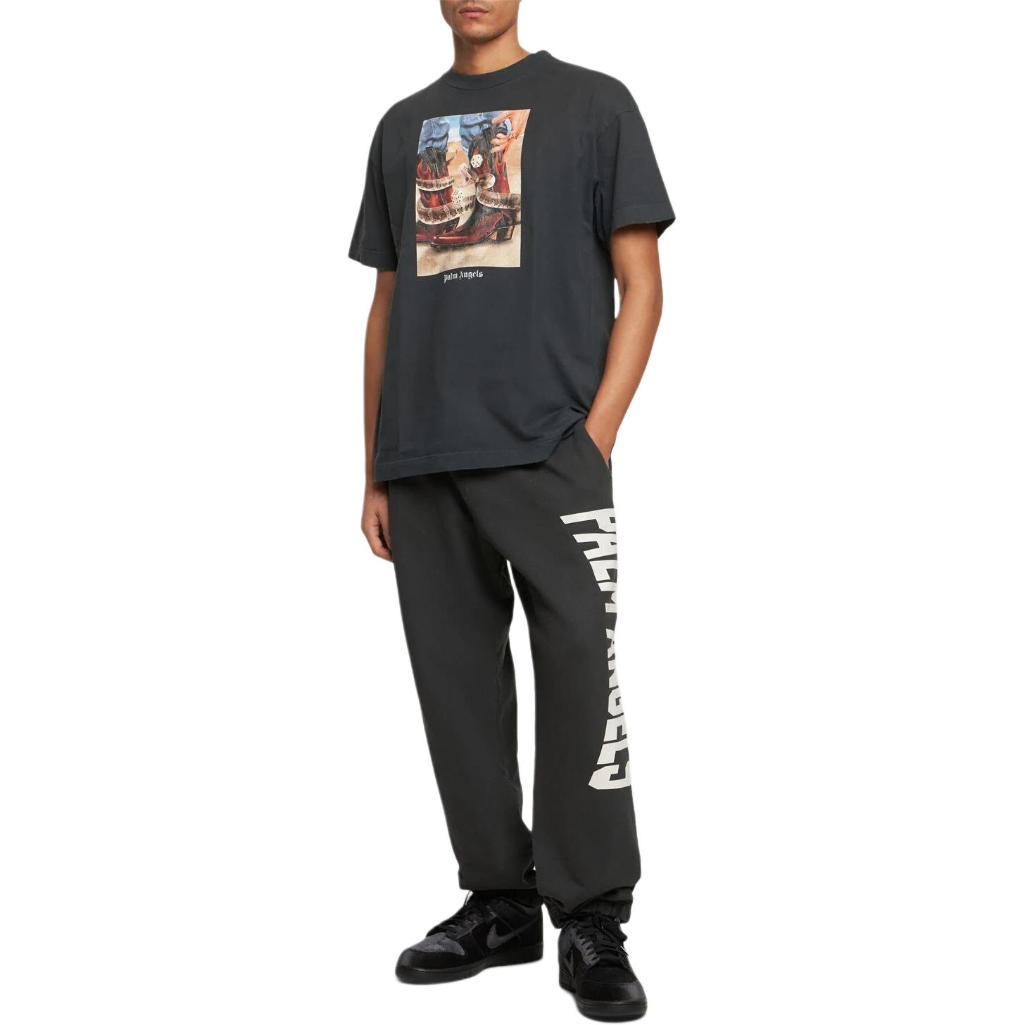 Shop Camiseta Negra PALM ANGELS SS24 Logo Estampado de Manga Corta. PMAA072R24JER0031084