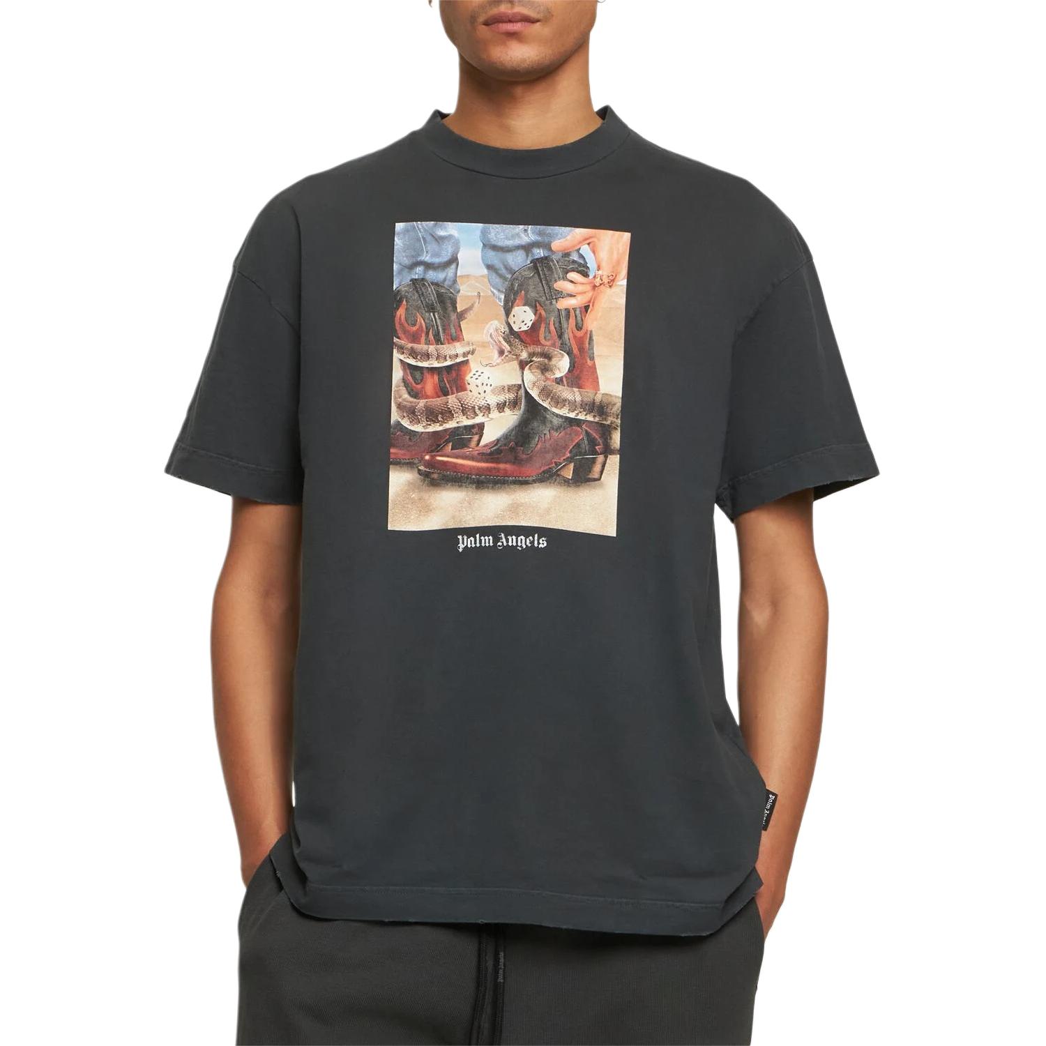 Purchase Camiseta Negra PALM ANGELS SS24 Logo Estampado de Manga Corta. PMAA072R24JER0031084