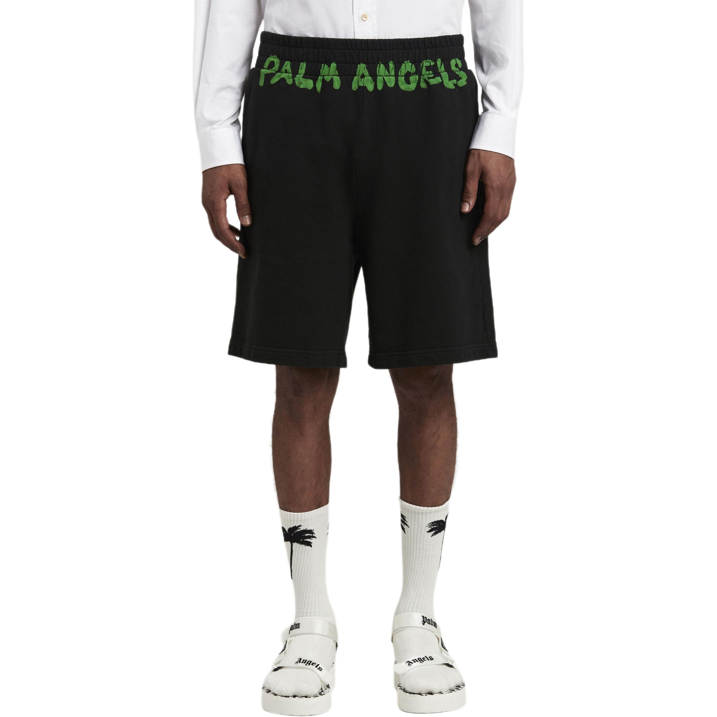 Lookbook Palm Angels SS24 Logo Elastic Waist Casual Shorts  Black. PMCI010S24FLE0021070