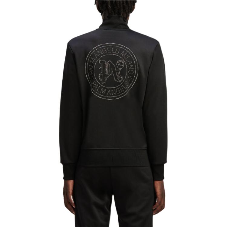 Shop Palm Angels Studded Long Sleeve Track Jacket Black PMBD059R24FAB0011010