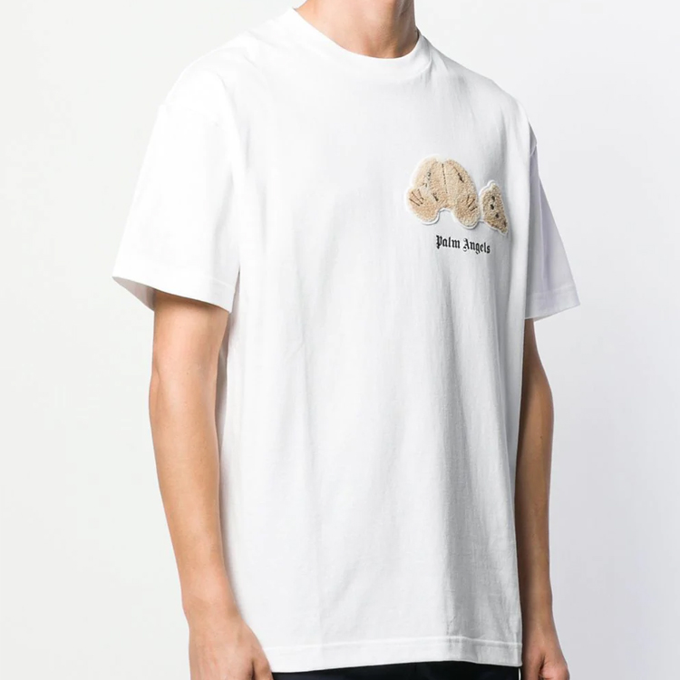 Shop 棕櫚天使斷頭泰迪熊絨毛印花白色T恤 PMAA001F194130400150