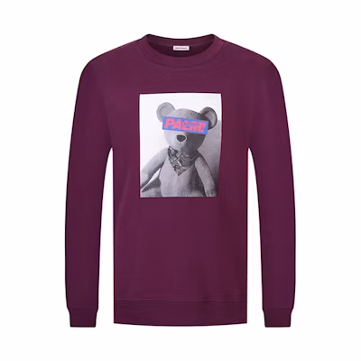 Palm Angels Teddy Bear Graphic Long Sleeve Sweatshirt Maroon PMBA026F196310363888