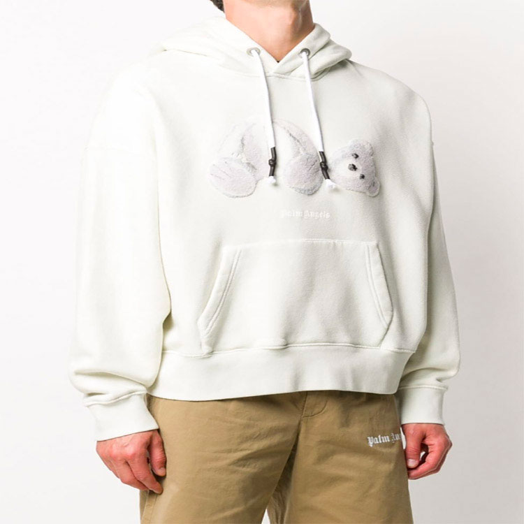 Shop PALM ANGELS Teddy Bear Hoodie White PMBB058E20FLE0044401