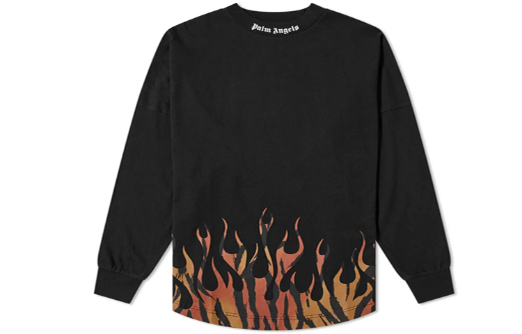 Palm Angels Tiger Flame Long Sleeve Black T-shirt PMAB001E20JER0011020