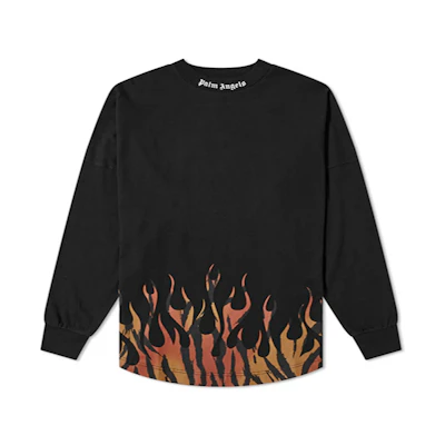 Palm Angels Tiger Flame Long Sleeve Black T-shirt PMAB001E20JER0011020