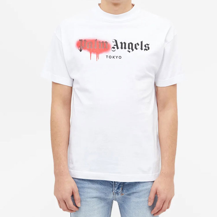 Shop PALM ANGELS 東京噴漆標誌紅色白色T恤 PMAA001S204130590120
