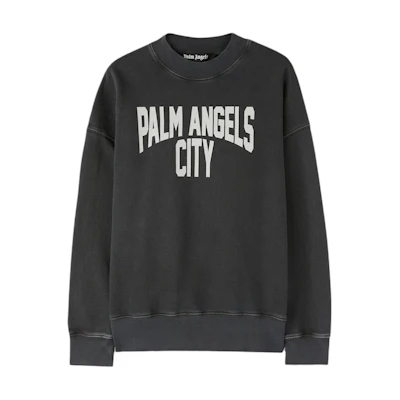 Palm Angels Washed Effect Logo Print Oversized Crewneck Sweatshirt Grey Men PMBA074R24FLE0120701