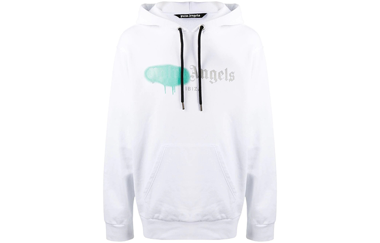 Palm Angels White Hoodie with Front Lettering Print PMBB003F20FLE0020148