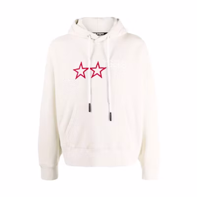 Palm Angels White Hoodie with Star Logo Embroidery. PMBB058F21FLE0080501