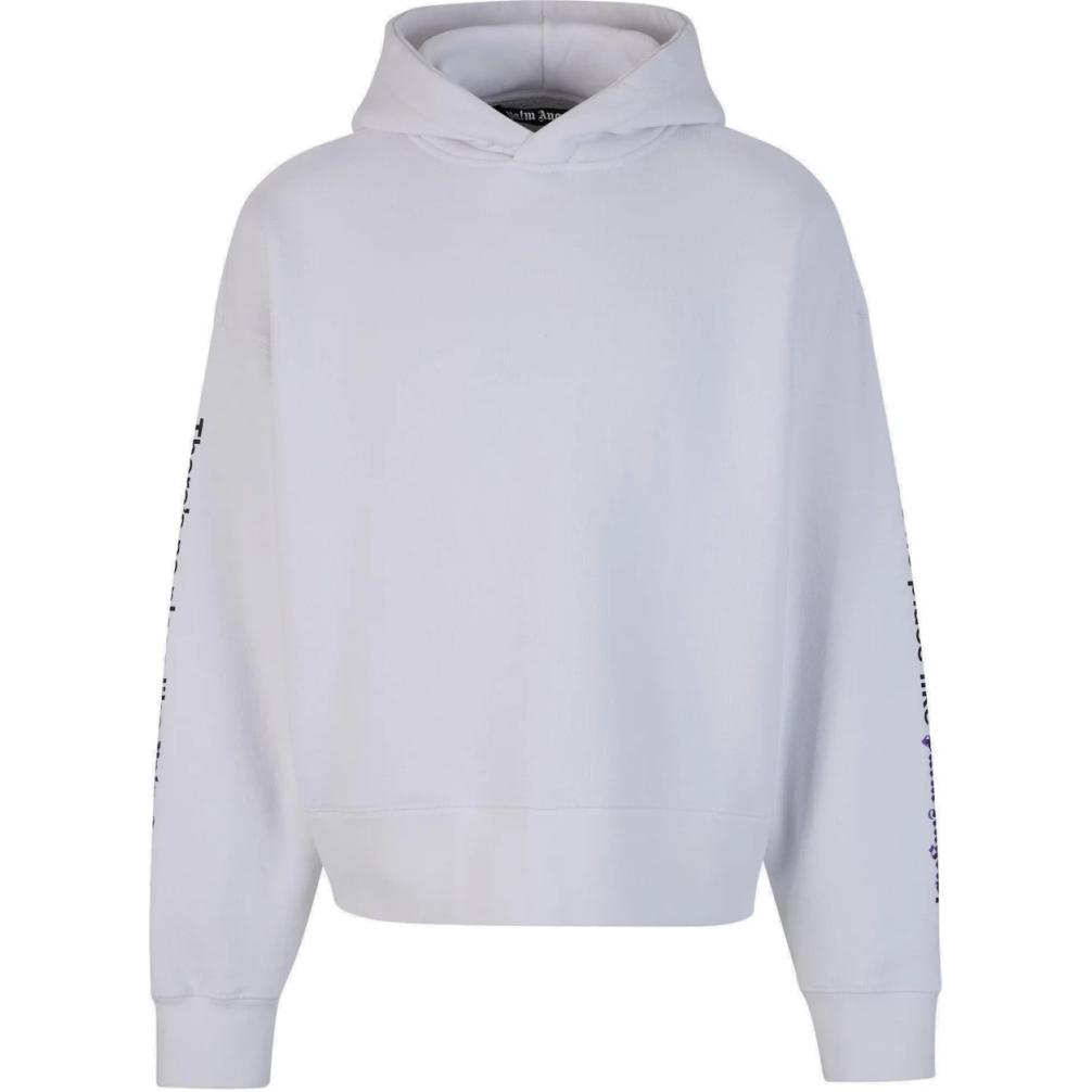 Palm Angels White Logo Print Long Sleeve Hoodie PMBB058F23FLE0030110